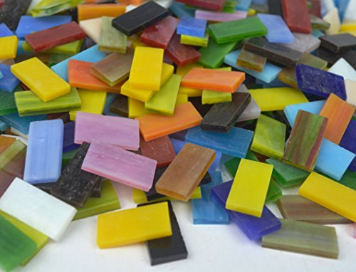 Lanyani 400 Pieces/17.6oz Rectangle Mosaic Tiles Stained Glass for Crafts and Home Decorations Assorted Colors Textures