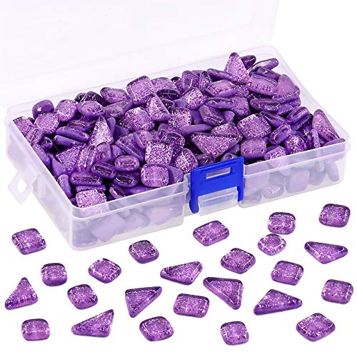 Swpeet 1 Pound Purple Shine Crystal Series Mosaic Tiles Assortment Kit, Square and Triangle Genuine Mosaic Tiles Glitter Crystal Mosaic Perfect for Home Decoration Crafts Supply