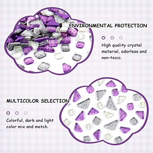 Swpeet 1 Pound Sliver + Purple Shine Crystal Series Mosaic Tiles Assortment Kit, Square and Triangle Genuine Mosaic Tiles Glitter Crystal Mosaic Perfect for Home Decoration Crafts - Mosaic Tiles K