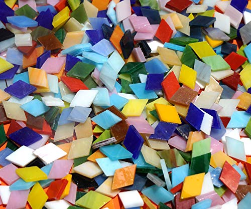 Lanyani Diamond Glass Mosaic Tiles Pieces Stained Glass for Crafts, Mixed Bright Colors and Patterns, 500g/1.1lb