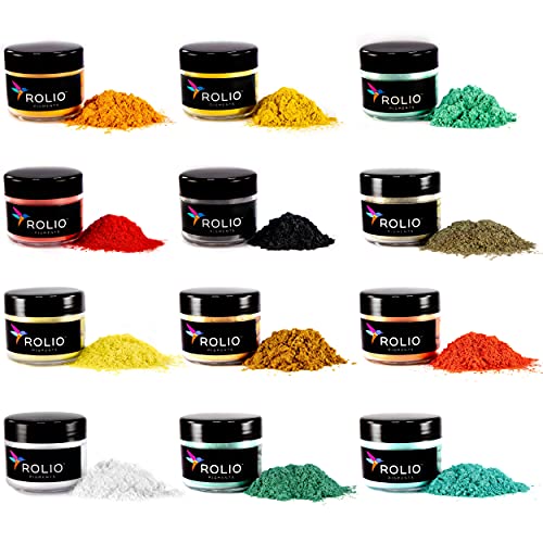 Rolio - Mica Powder - 12 Jars of Pearlescent Color Pigment for Paint, Dye, Soap Making, Nail Polish, Epoxy Resin, Candle Making, Bath Bombs, Slime - Autumn Hues