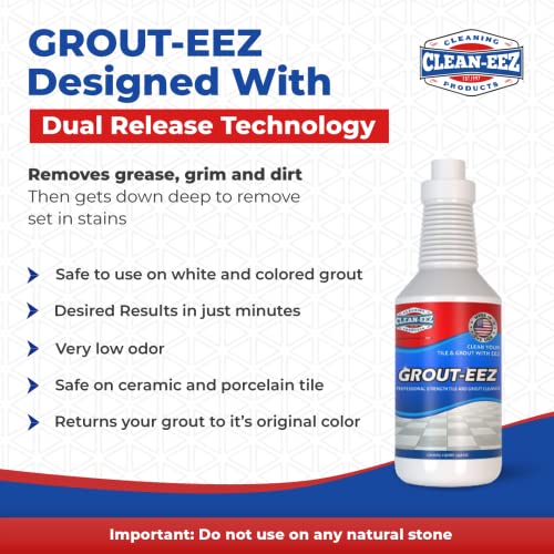 IT JUST WORKS! Grout-Eez Super Heavy-Duty Grout Cleaner. Easy and Safe To Use. Destroys Dirt and Grime With Ease. Even Safe For Colored Grout. Clean-eez (Single Bottle and Brush, 32)