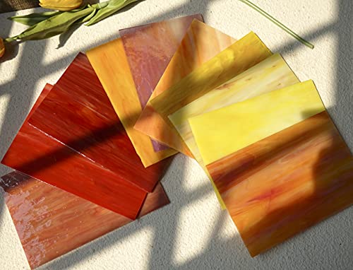 Lanyani 10 Sheets Variety Stained Glass Sheets Pack, 4 x 6 inch Large Cathedral Glass Mosaic Tiles for Crafts, Mixed Fall Colors
