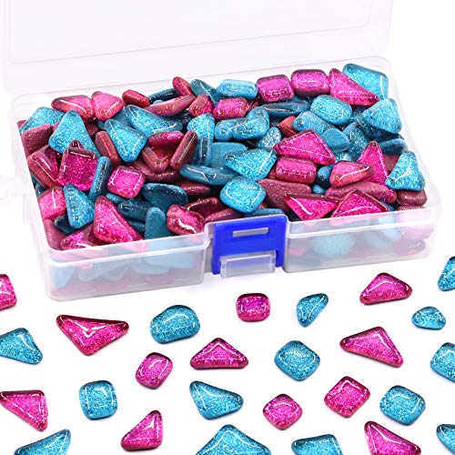 Swpeet 1 Pound Mixed Colors Shine Crystal Series Mosaic Tiles Assortment Kit, Square and Triangle Genuine Mosaic Tiles Glitter Crystal Mosaic Perfect for Home Decoration Crafts