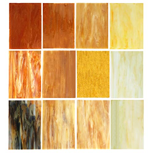 Lanyani（10 Sheets）Amber Variety Stained Glass Sheets 4 x 6 inch Opal Art Glass Pack Tiffany Glass, Mixed Textures