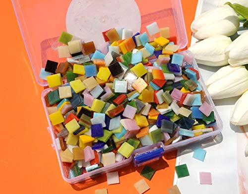 Lanyani 750 to 800 Pieces Mosaic Tiles Stained Glass - Assorted Colors for Art Craft and Home Decorations - Rainbow Square 500g/1.1lb