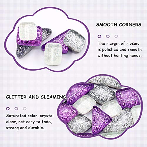 Swpeet 1 Pound Sliver + Purple Shine Crystal Series Mosaic Tiles Assortment Kit, Square and Triangle Genuine Mosaic Tiles Glitter Crystal Mosaic Perfect for Home Decoration Crafts - Mosaic Tiles K