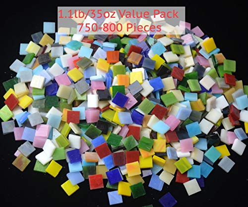 Lanyani 750 to 800 Pieces Mosaic Tiles Stained Glass - Assorted Colors for Art Craft and Home Decorations - Rainbow Square 500g/1.1lb