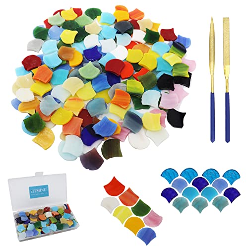 LITMIND 160 Pieces Precut Fan-Shaped Petal Mosaic Tiles, Glass Craft Flower Leaves Stained Glass Supplies, Garden Glass Mosaic Making Supplies for DIY Crafts, Stained Glass Kits