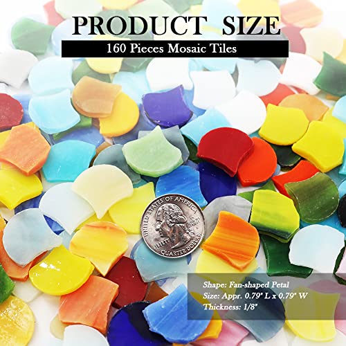 LITMIND 160 Pieces Precut Fan-Shaped Petal Mosaic Tiles, Glass Craft Flower Leaves Stained Glass Supplies, Garden Glass Mosaic Making Supplies for DIY Crafts, Stained Glass Kits