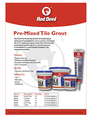 Red Devil 0425 Pre-Mixed Tile Grout Squeeze Tube, 5.5 oz, White, 12 Pack