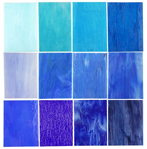 Lanyani（10 Sheets）Blue Variety Stained Glass Sheets 4 x 6 inch Opal Art Glass Pack Tiffany Glass, Mixed Textures