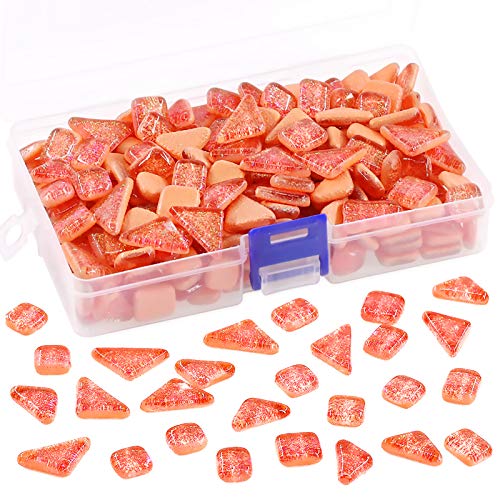 Swpeet 1 Pound Orange Shine Crystal Series Mosaic Tiles Assortment Kit, Square and Triangle Genuine Mosaic Tiles Glitter Crystal Mosaic Perfect for Home Decoration Crafts - Mosaic Tiles U