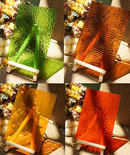 Lanyani (10 Sheets) Variety Textured Stained Glass Sheets Pack, 4 x 6 inch Large Cathedral Glass Mosaic Tiles for Crafts, Mixed Opaque&Transparent