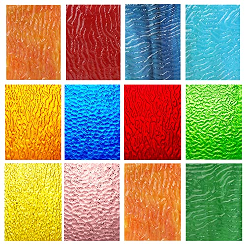 Lanyani (10 Sheets) Variety Textured Stained Glass Sheets Pack, 4 x 6 inch Large Cathedral Glass Mosaic Tiles for Crafts, Mixed Opaque&Transparent