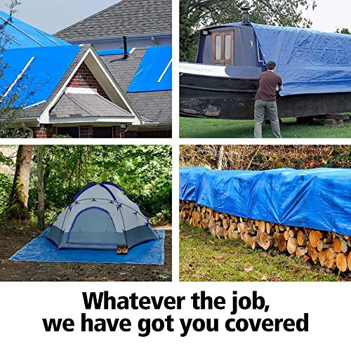 10x12 Ft Tarp, Waterproof Plastic Poly 5.5 Mil Thick Tarpaulin with Metal Grommets Every 18in - Emergency Rain Shelter, Outdoor Cover and Camping Use - (Reversible, Blue and Silver)