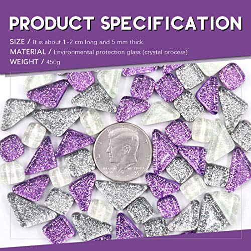 Swpeet 1 Pound Sliver + Purple Shine Crystal Series Mosaic Tiles Assortment Kit, Square and Triangle Genuine Mosaic Tiles Glitter Crystal Mosaic Perfect for Home Decoration Crafts - Mosaic Tiles K