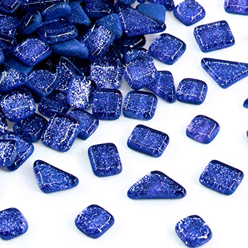 Swpeet 1 Pound Sapphire Blue Shine Crystal Series Mosaic Tiles Assortment Kit, Square and Triangle Genuine Mosaic Tiles Glitter Crystal Mosaic Perfect for Home Decoration Crafts - Mosaic Tiles X