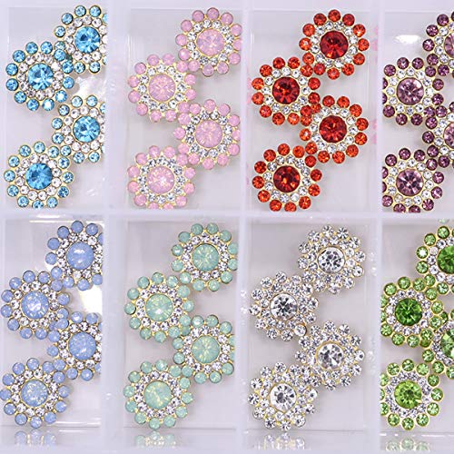 YONGSNOW 100pcs 14mm Crystal Sunflower Shape Rhinestone Buttons Sew on Rhinestone Flatback Rhinestone Gold Base with Setting Claw Handmade DIY Garments Dress Headdress Accessories (Jelly Green)