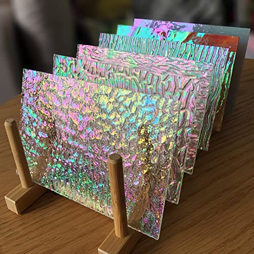 LITMIND 12 Sheets Iridescent Glass Stained Glass Sheets, 4x6 inch Glass Mosaic Tiles for Crafts, Cathedral Art Glass Pack, Assorted Colors (Iridized Opaque & Translucent Textures) - Iridescent Mixed