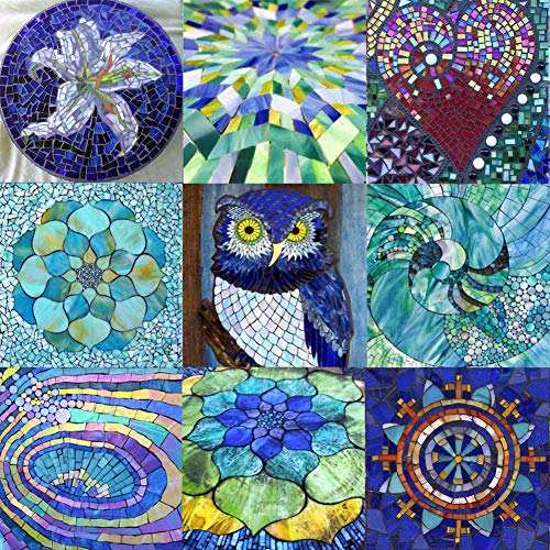 LITMIND 8 Sheets Stained Glass Variety Pack, 4 x 6 inch Mosaic Glass and Art Glass Pack for Crafts, Mixed Colors and Patterns (Blue & Green)