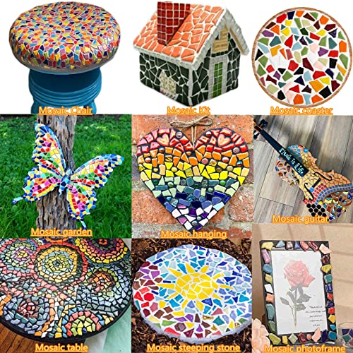 Youway Style Ceramic Mosaic Tiles for Crafts Bulk,454g Various Sizes Mosaic Pieces for Mosaic Making Supplies(Mixed Colors, 1 Pound)