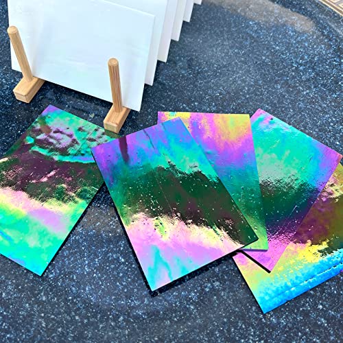 LITMIND 8 Pack Stained Glass Sheets Variety Pack, 4 x 6 inch Iridescent Glass Sheets for Beginners, Mosaic Tiles for Crafts, Art Glass Pack (Opaque/Iridescent Black & White)